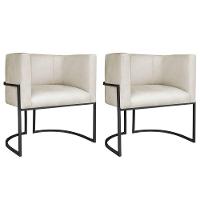 Kit 02 Poltronas Decorativas Luna Base De Ferro Preto Linho Bege - 1