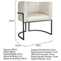 Kit 02 Poltronas Decorativas Luna Base De Ferro Preto Linho Bege - 7