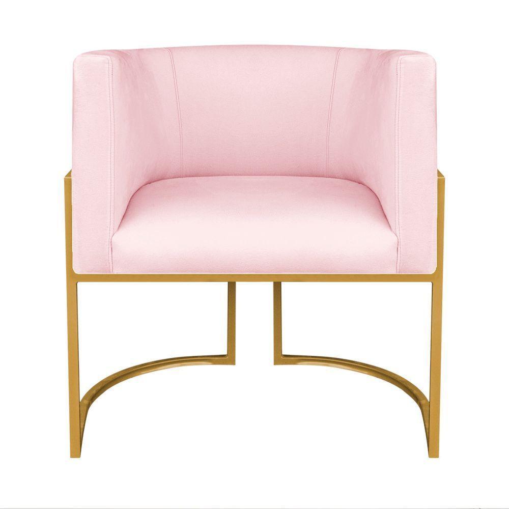 Kit Divã Luna 160cm Lado Direito E 02 Poltronas Base De Ferro Dourado Suede Rosa Bebê - 5