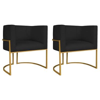Kit 02 Poltronas Decorativas Luna Base De Ferro Dourado Sintético Preto