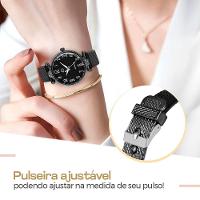 Relogio Feminino Preto Aço + Colar Coração Brinco + Caixa Inoxidável Qualidade Premium Original - 3