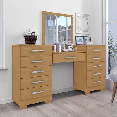 Conjunto Cômoda e Penteadeira Pétala 5 Gavetas MDF Marrom para Quarto
