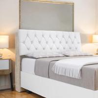 Cabeceira Estofada Yasminne Casal Amarula Com Capitonê Branco - 1
