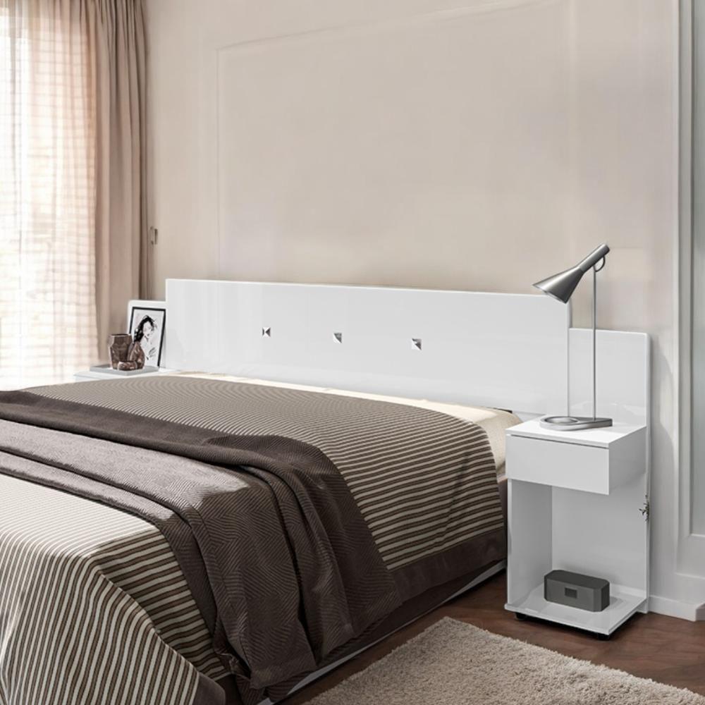Cabeceira Box Ajustável Com Mesa De Cabeceira Arabella Branca - 1