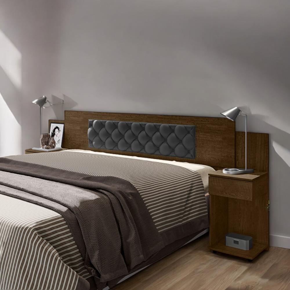 Cabeceira Ajustável Arabella Malbec Com Capitonê Preto - 1