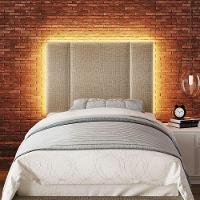 Cabeceira Estofada Cama Box Solteiro Com Led Splend 90 Cm veludo Bege