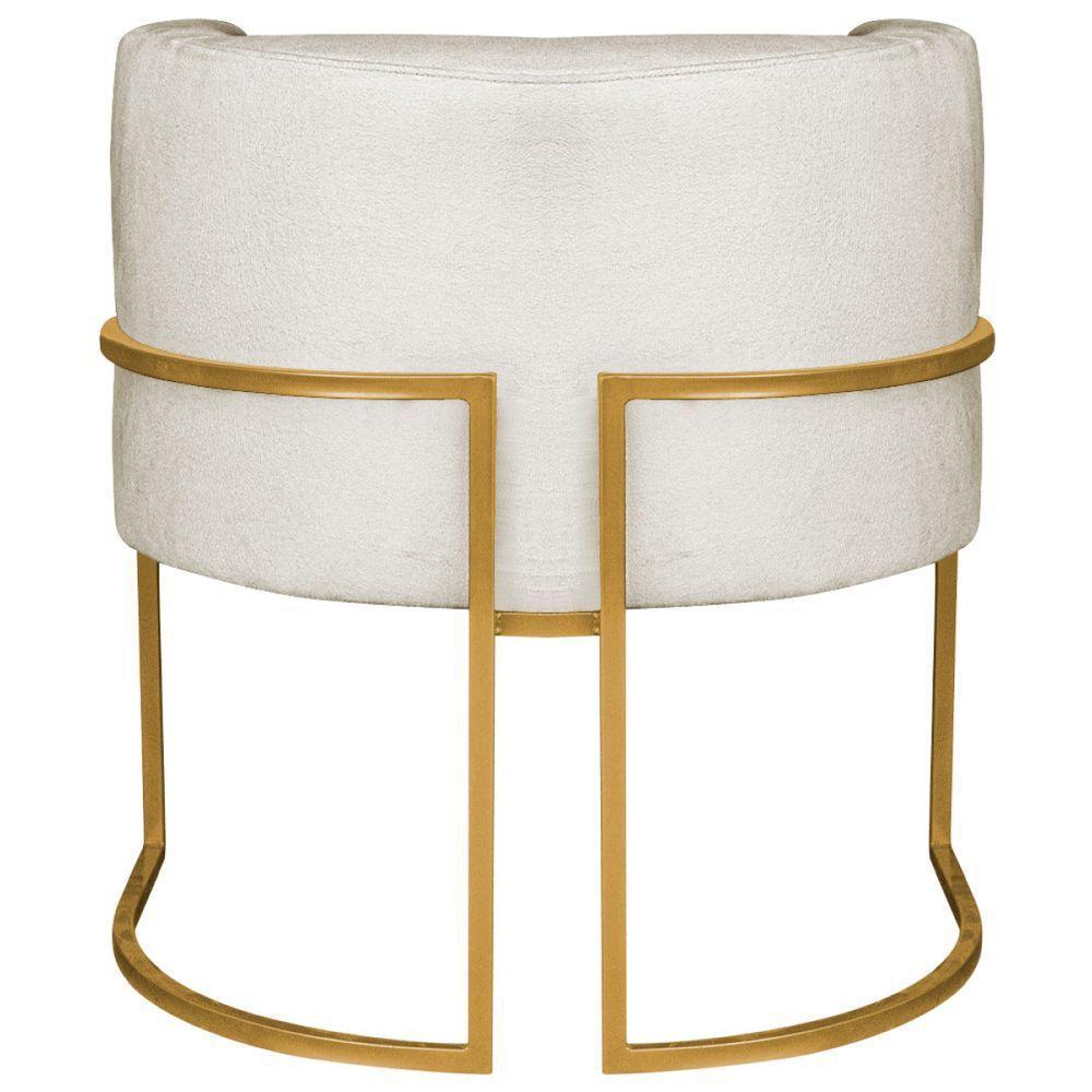Kit 02 Poltronas Decorativas Luna Base De Ferro Dourado Linho Bege - 2