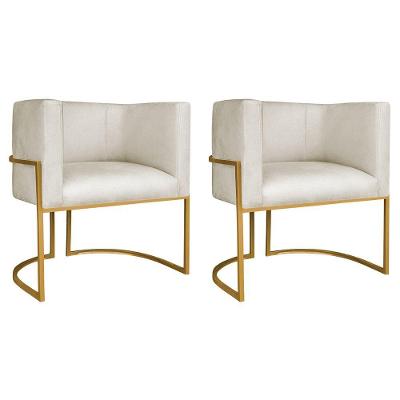 Kit 02 Poltronas Decorativas Luna Base De Ferro Dourado Linho Bege