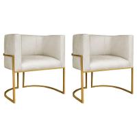 Kit 02 Poltronas Decorativas Luna Base De Ferro Dourado Linho Bege - 1