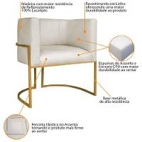 Kit 02 Poltronas Decorativas Luna Base De Ferro Dourado Linho Bege - 9