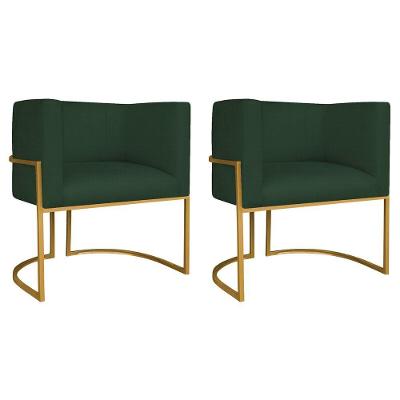 Kit 02 Poltronas Decorativas Luna Base De Ferro Dourado Linho Verde