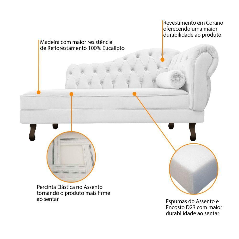 Kit Diva Recamier Diana 120cm Lado Esquerdo E 2 Poltronas Classic Corano Adj Decor Branco - 3