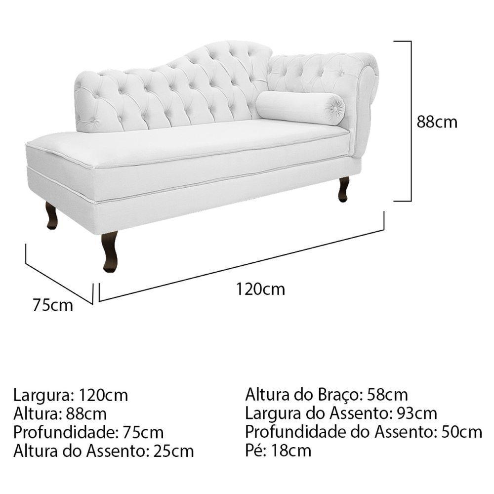 Kit Diva Recamier Diana 120cm Lado Esquerdo E 2 Poltronas Classic Corano Adj Decor Branco - 4