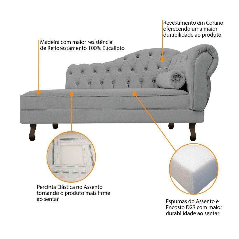 Kit Diva Recamier Diana 120cm Lado Esquerdo E 2 Poltronas Classic Corano Adj Decor Cinza - 6