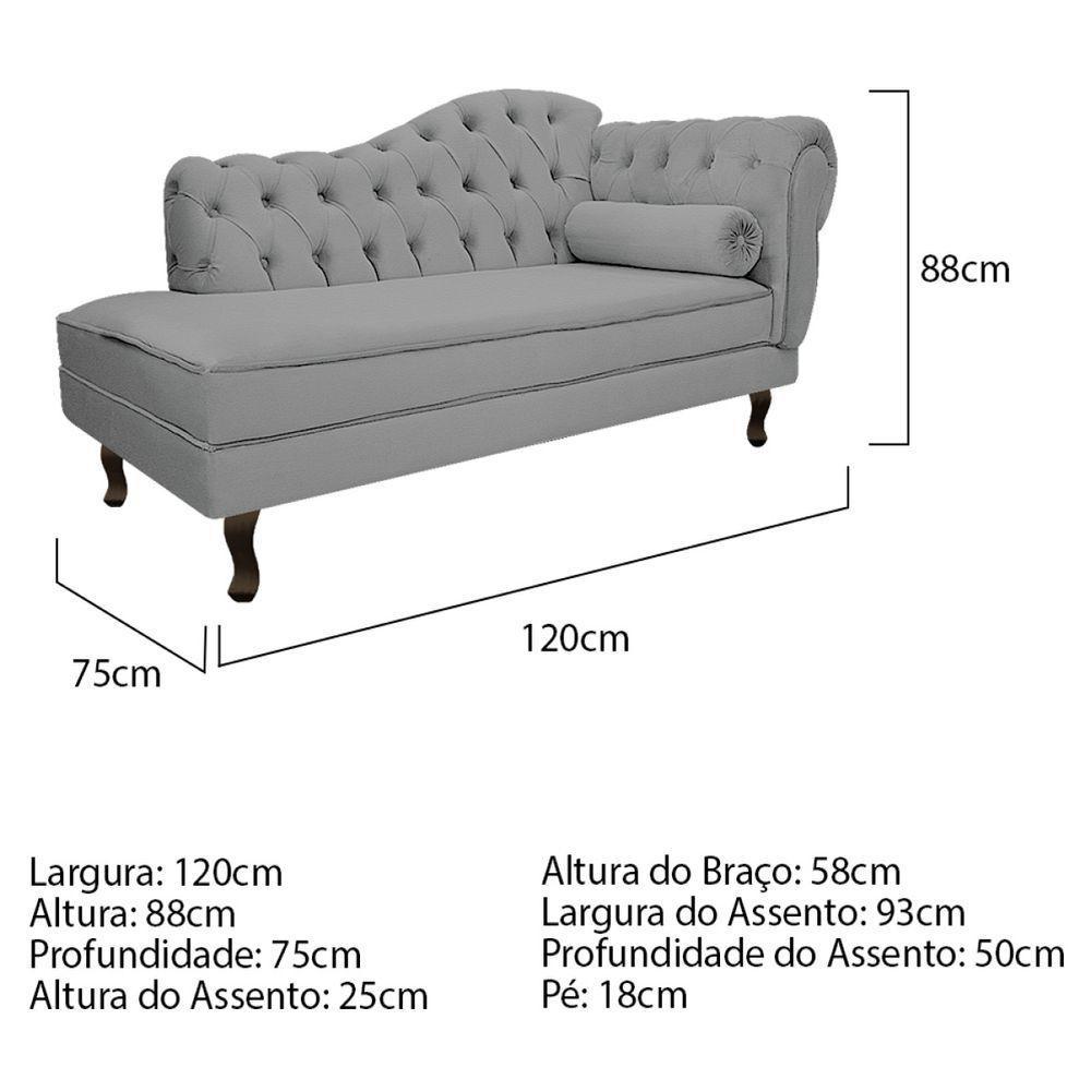 Kit Diva Recamier Diana 120cm Lado Esquerdo E 2 Poltronas Classic Corano Adj Decor Cinza - 8