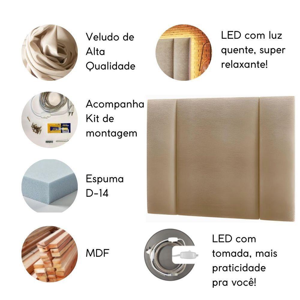 Cabeceira Estofada Cama Box Solteiro Com Led Moderna 90 Cm veludo Bege - 5