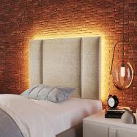 Cabeceira Estofada Cama Box Solteiro Com Led Moderna 90 Cm veludo Bege - 3