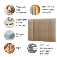 Cabeceira Estofada Cama Box Solteiro Com Led Moderna 90 Cm veludo Bege - 5