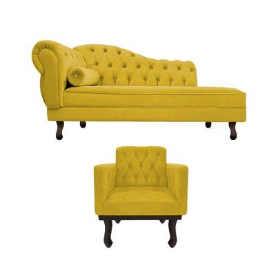 Kit Diva Recamier Diana 120cm Lado Direito E 1 Poltrona Classic Suede Adj Decor Amarelo