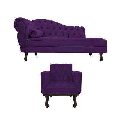 Kit Diva Recamier Diana 120cm Lado Direito E 1 Poltrona Classic Suede Adj Decor Roxo