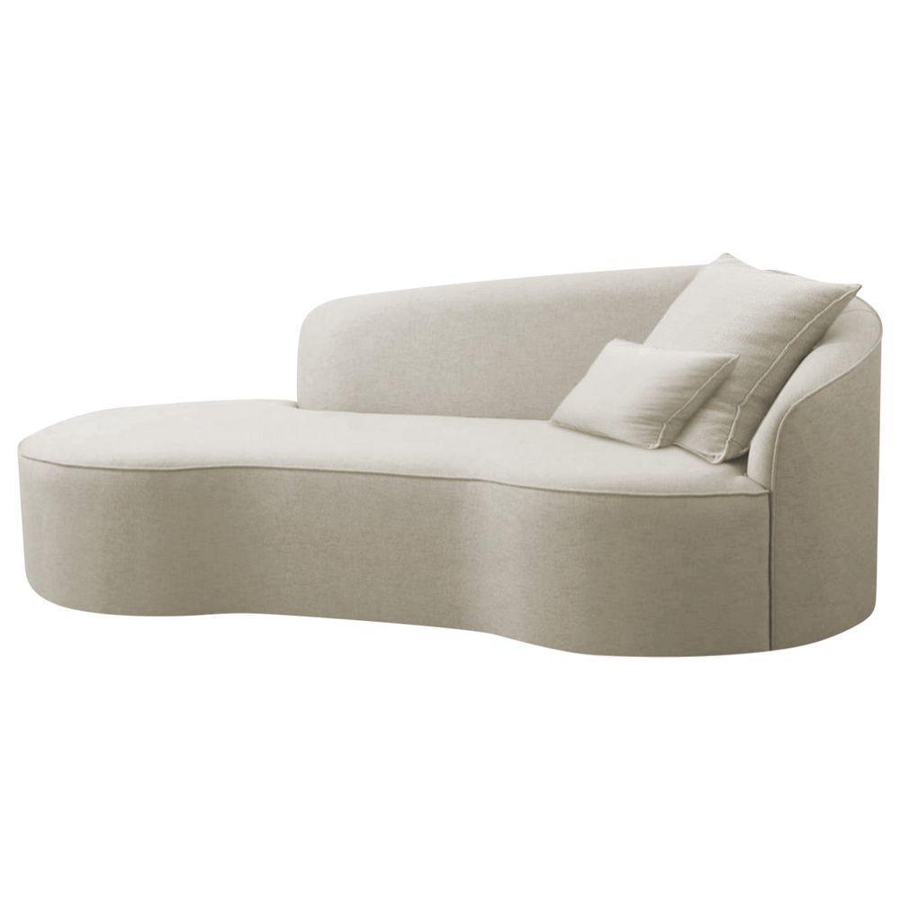 Divã Recamier Curvo Sala De Estar Recepção Inglaterra 200cm Lado Esquerdo Bouclé Adj Decor Bege - 1