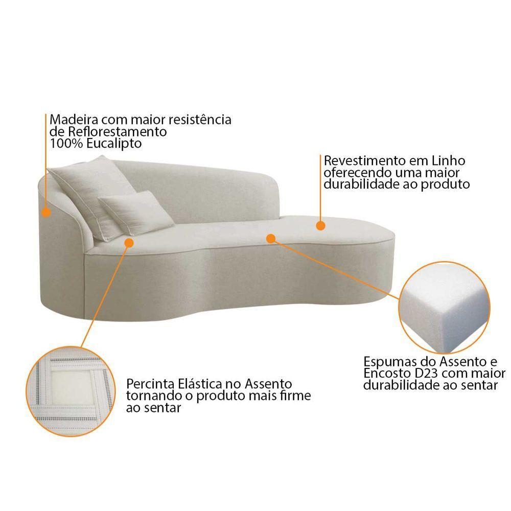 Divã Recamier Curvo Sala De Estar Recepção Inglaterra 200cm Lado Direito Linho Adj Decor Bege - 7