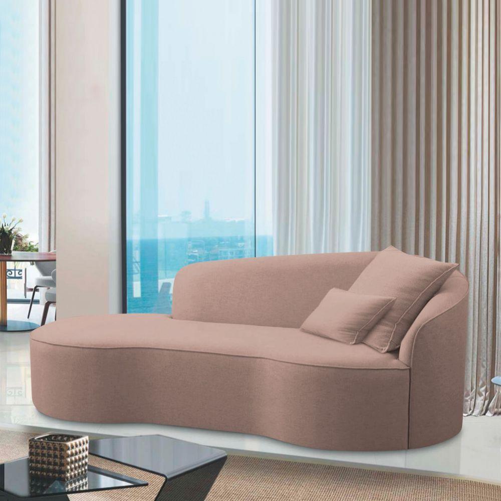 Divã Recamier Curvo Sala De Estar Recepção Inglaterra 200cm Lado Esquerdo Linho Adj Decor Rosê - 6