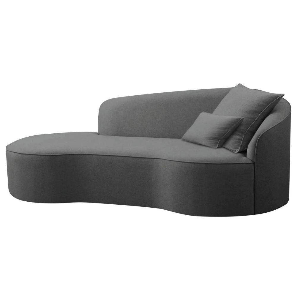 Divã Recamier Curvo Sala De Estar Recepção Inglaterra 150cm Lado Esquerdo Linho Adj Decor Cinza - 1