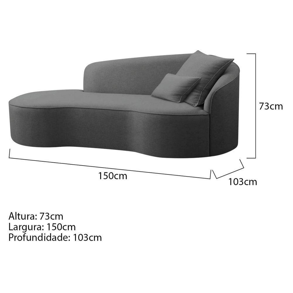 Divã Recamier Curvo Sala De Estar Recepção Inglaterra 150cm Lado Esquerdo Linho Adj Decor Cinza - 5