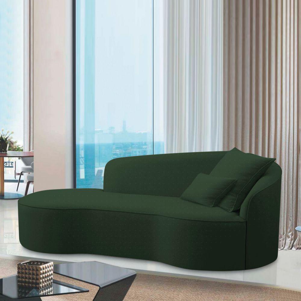 Divã Recamier Curvo Sala De Estar Recepção Inglaterra 150cm Lado Esquerdo Linho Adj Decor Verde - 6