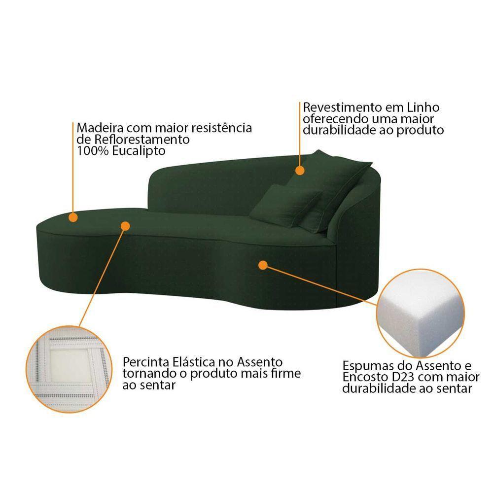 Divã Recamier Curvo Sala De Estar Recepção Inglaterra 150cm Lado Esquerdo Linho Adj Decor Verde - 7