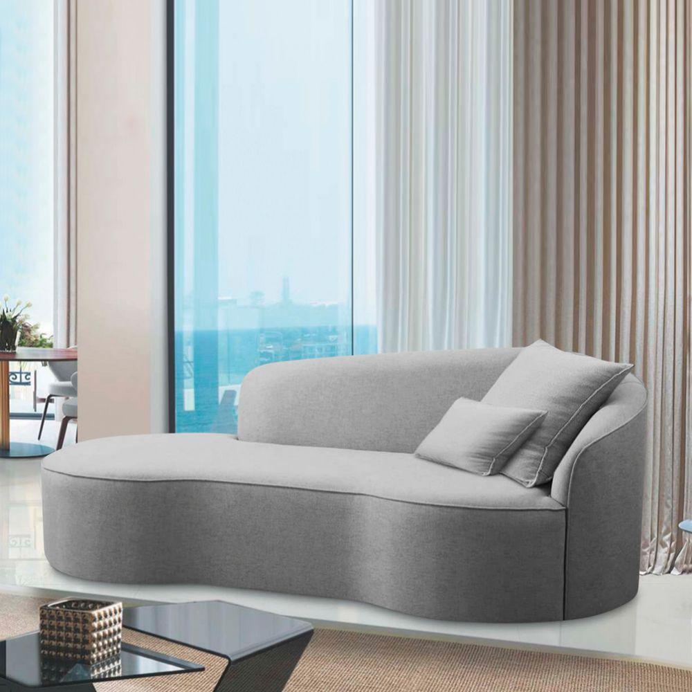 Divã Recamier Curvo Sala De Estar Recepção Inglaterra 200cm Lado Esquerdo Linho Adj Decor Cinza - 6