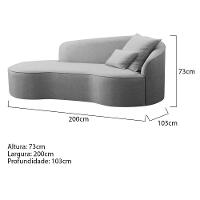 Divã Recamier Curvo Sala De Estar Recepção Inglaterra 200cm Lado Esquerdo Linho Adj Decor Cinza - 5