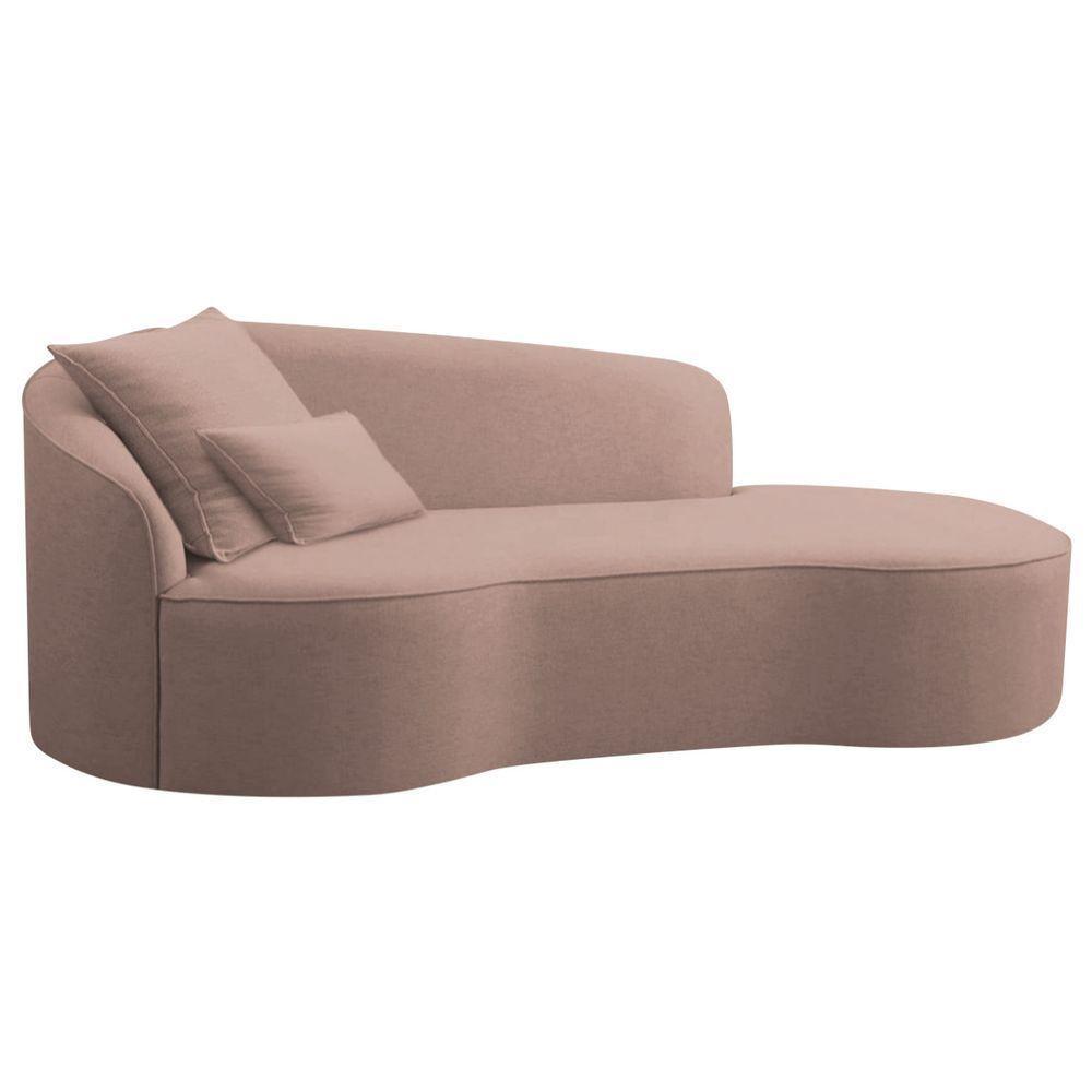 Divã Recamier Curvo Sala De Estar Recepção Inglaterra 200cm Lado Direito Linho Adj Decor Rosê - 1