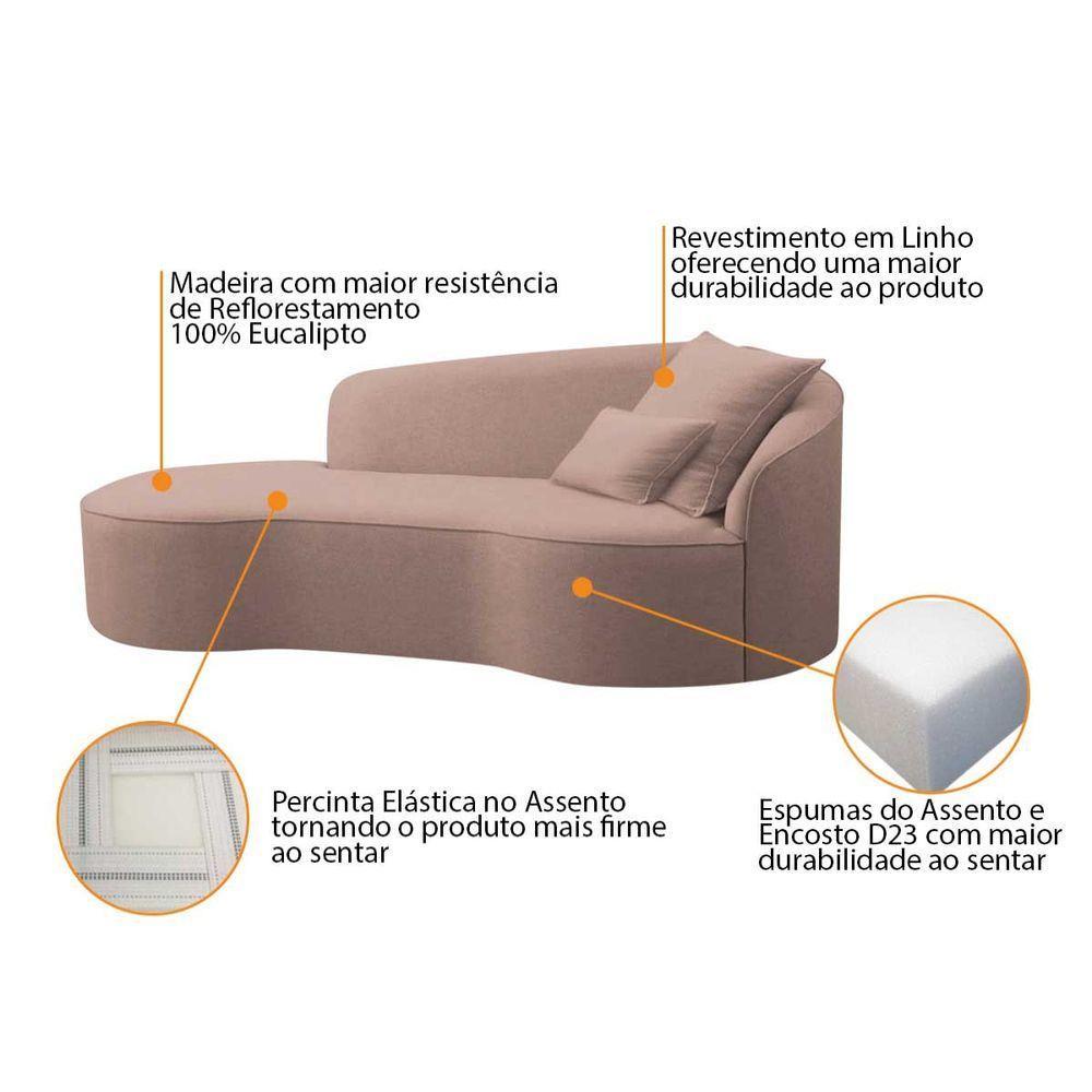 Divã Recamier Curvo Sala De Estar Recepção Inglaterra 180cm Lado Esquerdo Linho Adj Decor Rosê - 7