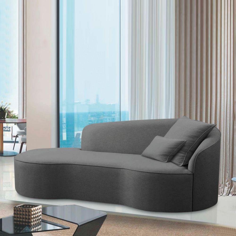 Divã Recamier Curvo Sala De Estar Recepção Inglaterra 200cm Lado Esquerdo Linho Adj Decor Cinza - 6