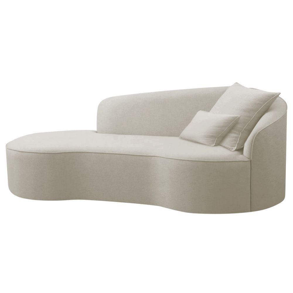 Divã Recamier Curvo Sala De Estar Recepção Inglaterra 200cm Lado Esquerdo Linho Adj Decor Bege - 1