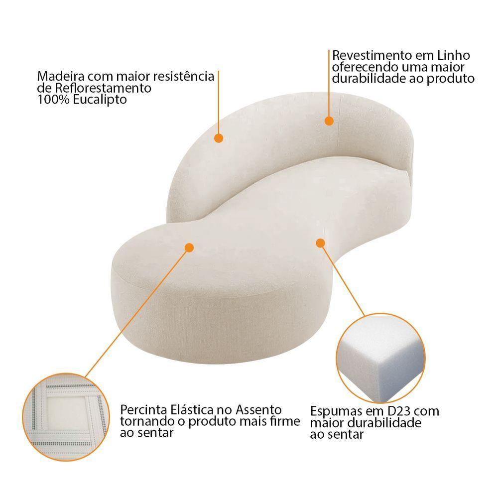 Divã Recamier Orgânico França 180cm Lado Esquerdo Linho Adj Decor Bege - 6