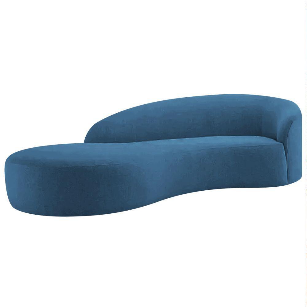 Divã Recamier Orgânico França 180cm Lado Esquerdo Linho Adj Decor Azul Royal - 1