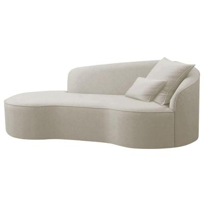 Divã Recamier Curvo Sala De Estar Recepção Inglaterra 180cm Lado Esquerdo Linho Adj Decor Bege