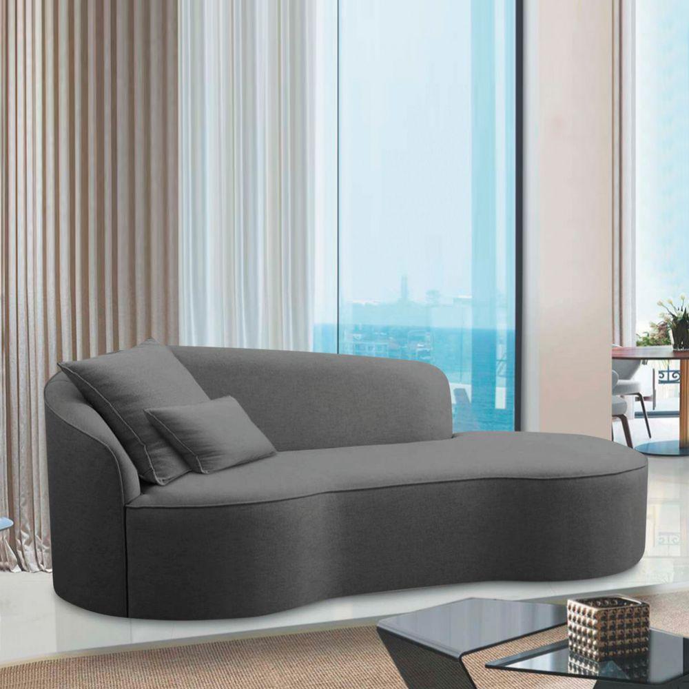 Divã Recamier Curvo Sala De Estar Recepção Inglaterra 180cm Lado Direito Linho Adj Decor Cinza - 6