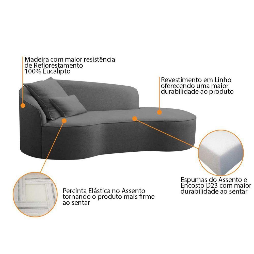 Divã Recamier Curvo Sala De Estar Recepção Inglaterra 180cm Lado Direito Linho Adj Decor Cinza - 7