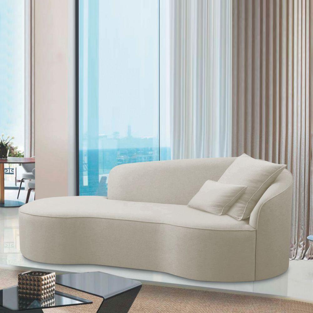 Divã Recamier Curvo Sala De Estar Recepção Inglaterra 150cm Lado Esquerdo Linho Adj Decor Bege - 6