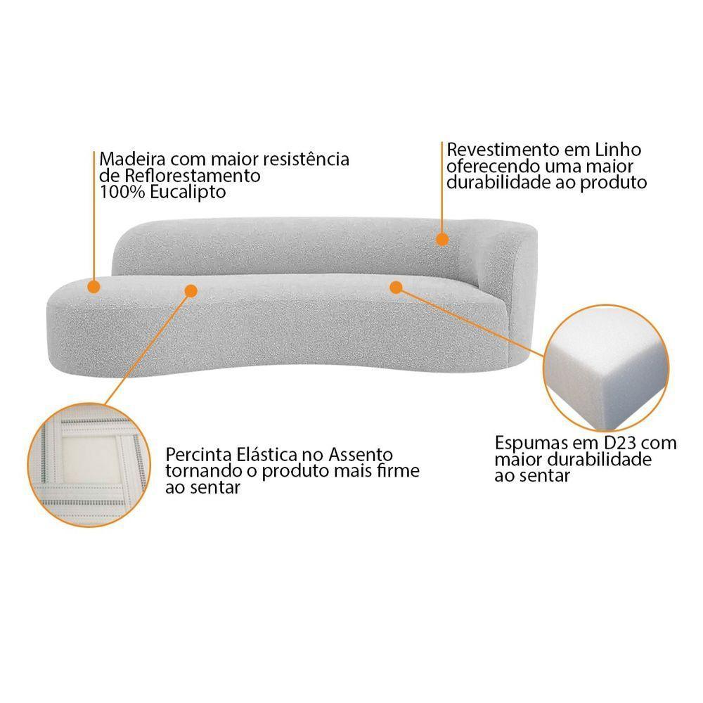 Divã Recamier Orgânico Tokyo 200cm Lado Esquerdo Linho Cinza - 3