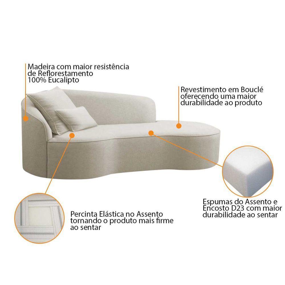 Divã Recamier Curvo Sala De Estar Recepção Inglaterra 200cm Lado Direito Bouclé Adj Decor Bege - 3