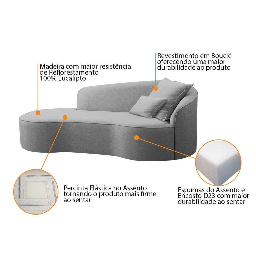 Divã Recamier Curvo Sala De Estar Recepção Inglaterra 180cm Lado Esquerdo Bouclé Adj Decor Cinza - 7