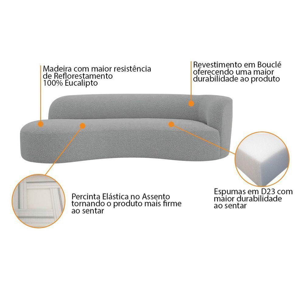 Divã Recamier Orgânico Tokyo 160cm Lado Esquerdo Bouclé Cinza - 6