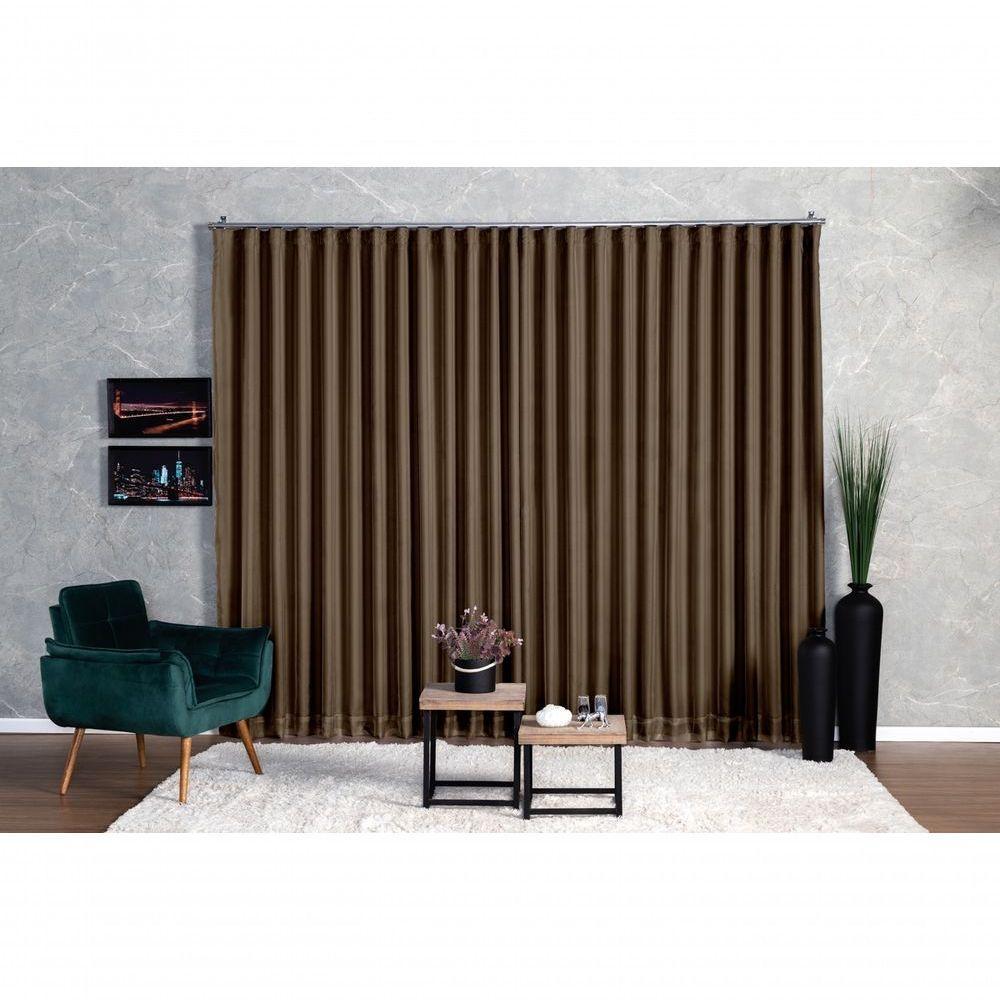 Cortina Microfibra Com Voil 6,00x2,80 Para Trilho Suíço marrom-escuro - 3