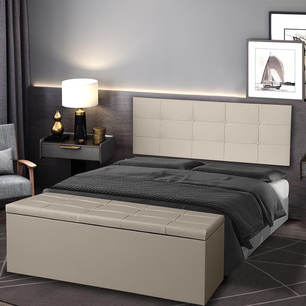Kit Cabeceira Painel E Calçadeira Baú King 1,95m Roma Suede Bege Sky Mobile - 2