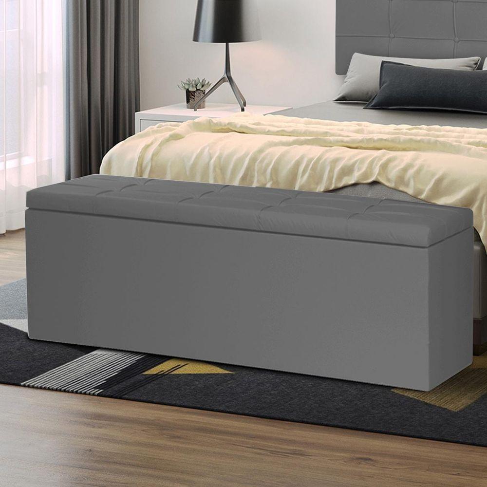 Calçadeira Baú Queen 1,60m Roma Material Sintético Cinza Sky Mobile - 1